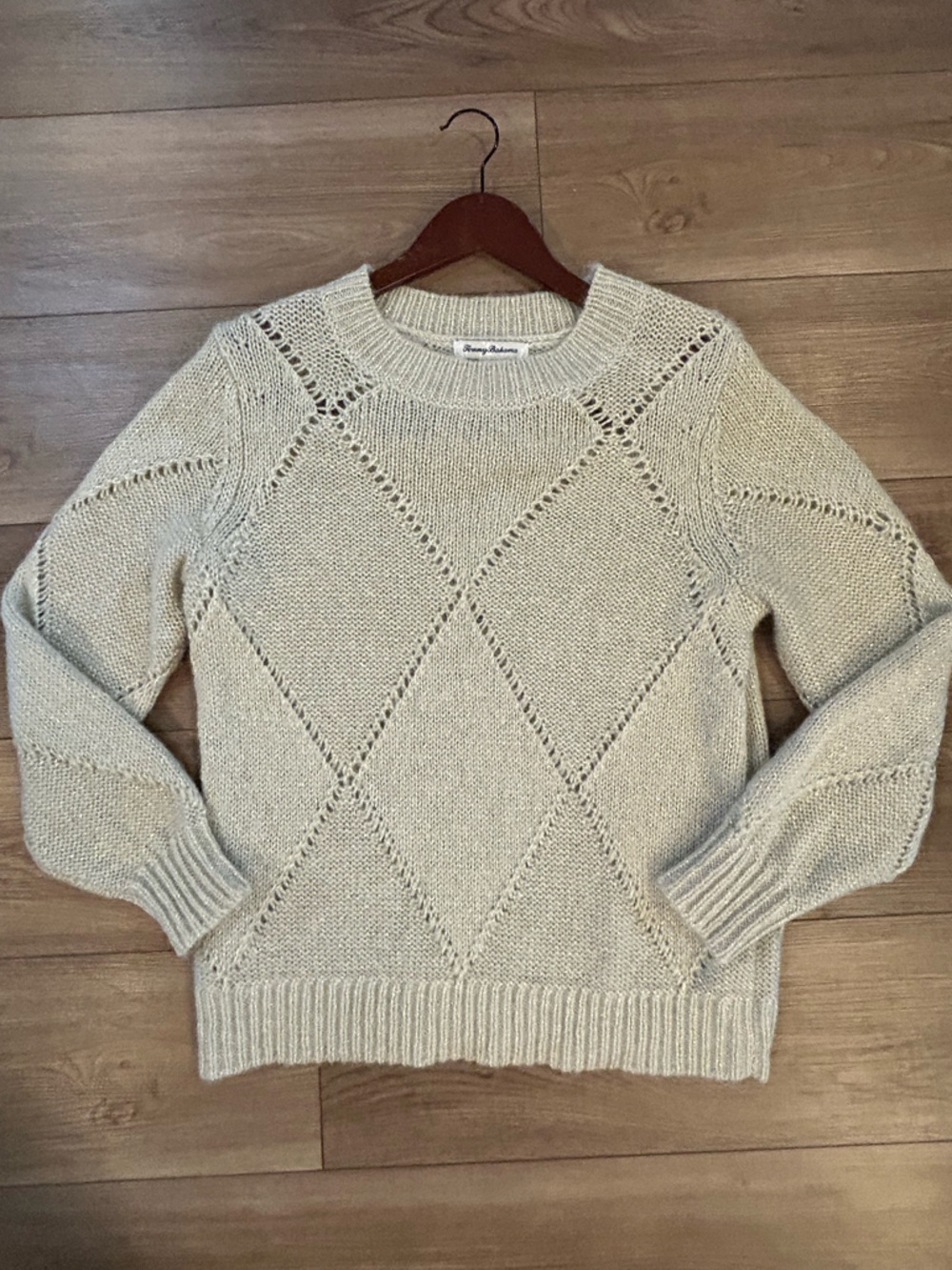 Tommy Bahama Cream Wool Blend Metallic Diamond Knit Sweater M